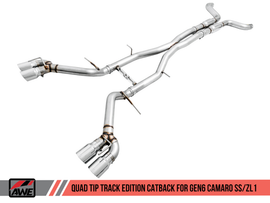 AWE Tuning 16-19 Chevy Camaro SS Non-Res Cat-Back Exhaust - Track Edition (Quad Chrome Silver Tips)