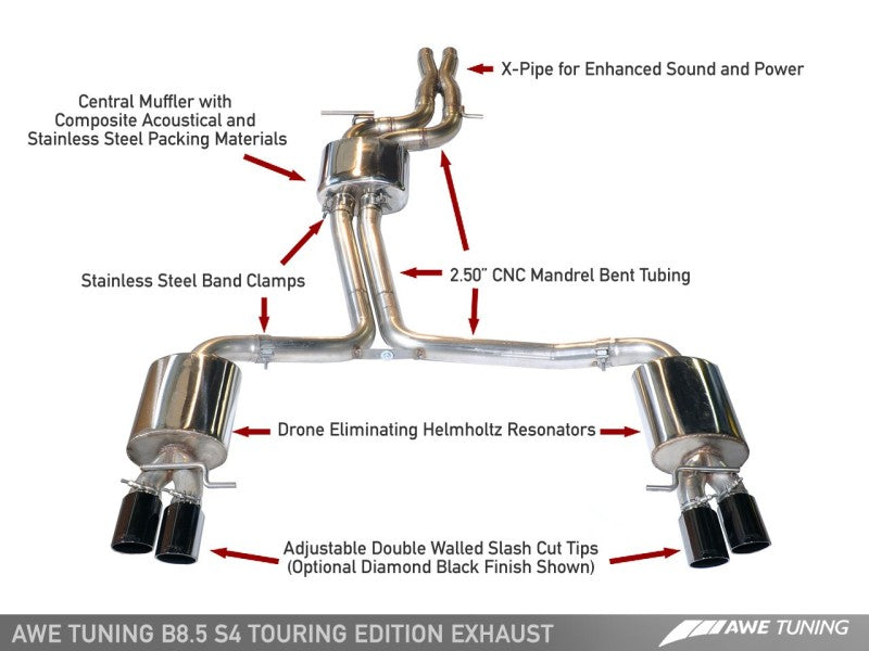 AWE Tuning Audi B8.5 S4 3.0T Touring Edition Exhaust System - Diamond Black Tips (102mm)