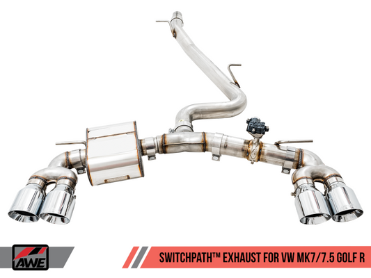 AWE Tuning Mk7 Golf R SwitchPath Exhaust w/Chrome Silver Tips 102mm