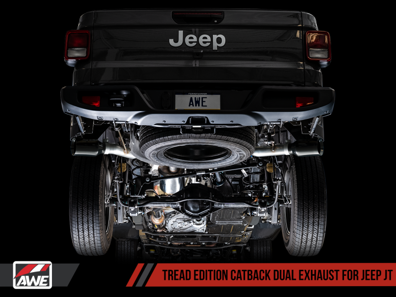 AWE Tuning 20-21 Jeep Gladiator JT 3.6L Tread Edition Cat-Back Dual Exhaust - Diamond Black Tip