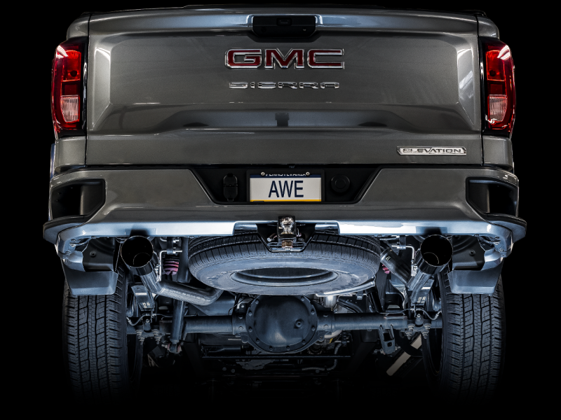 AWE Tuning 4th Gen GM 1500 5.3L 0FG Catback Split Rear Exit (Flat Bumper) - Quad Diamond Tips