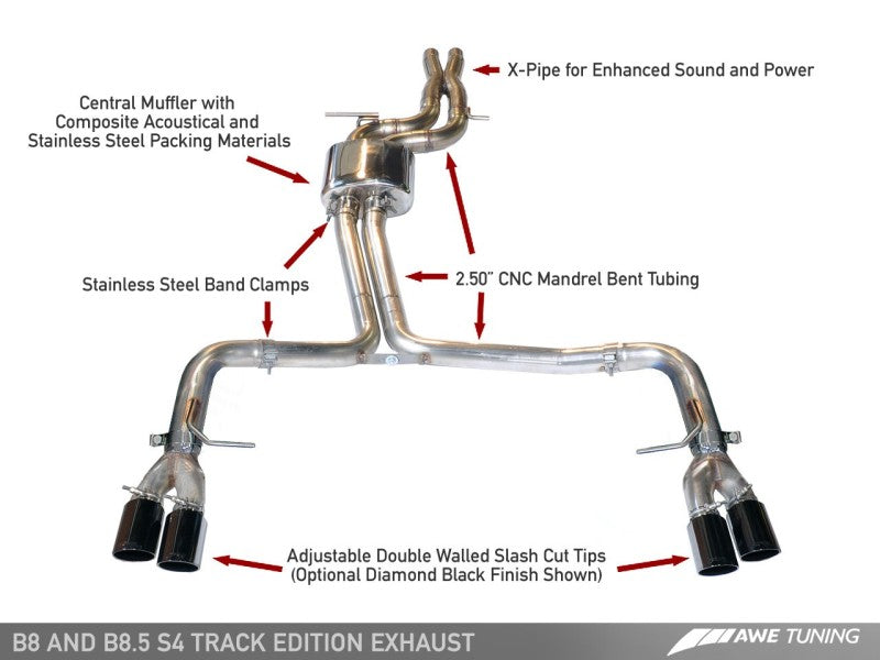 AWE Tuning Audi B8 / B8.5 S4 3.0T Track Edition Exhaust - Diamond Black Tips (90mm)